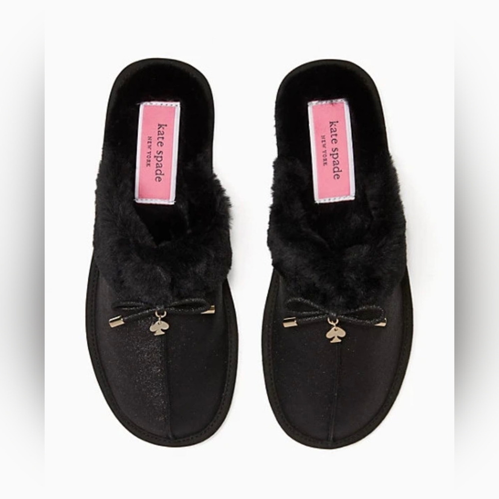 EUC Kate Spade Black Sparkled Lacey Slippers Women's Size US 10B